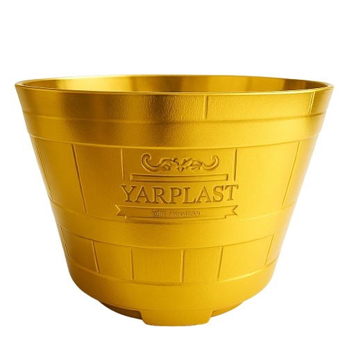 Macetero Modelo Barril 52 Cm de Color Dorado