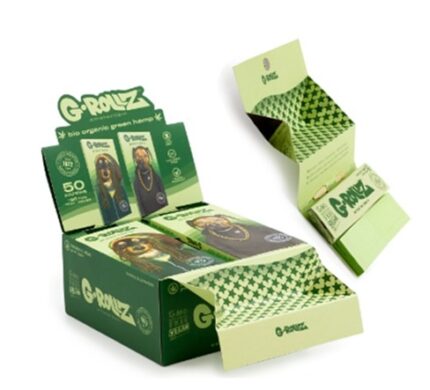 Papelillo G-ROLLZ Organic Green Hemp King Size + Tips + Bandeja Pets Reggae Rap 16 unid. PR73A