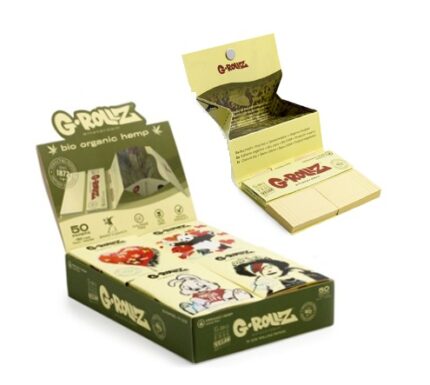 Papelillo G-ROLLZ Orgánico Hemp Extra Thin 1 1/4 + Tips + Bandeja Banksy 16 unid. BG402A